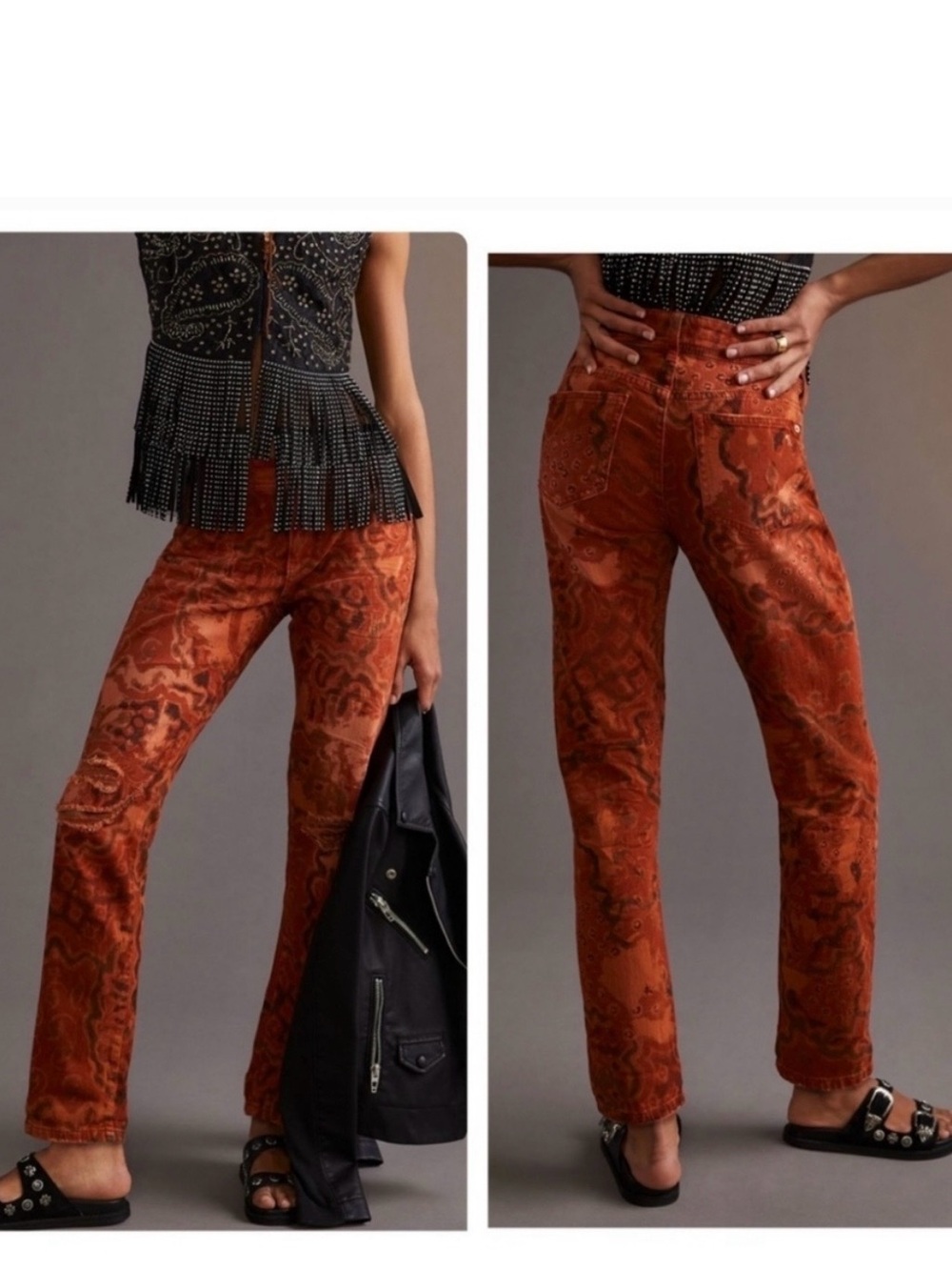 Anthropologie Orange Multi Printed Distressed Jeans - Picture 4 of 4